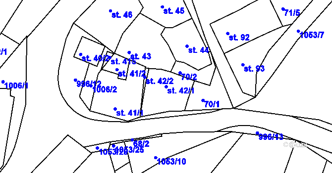 Parcela st. 42/1 v KÚ Obrnice, Katastrální mapa