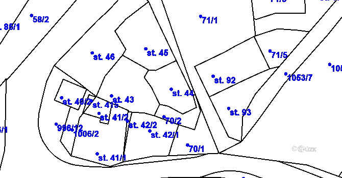 Parcela st. 44 v KÚ Obrnice, Katastrální mapa