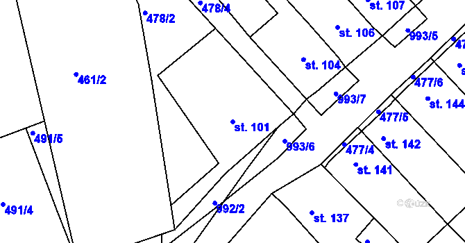 Parcela st. 101 v KÚ Obrnice, Katastrální mapa