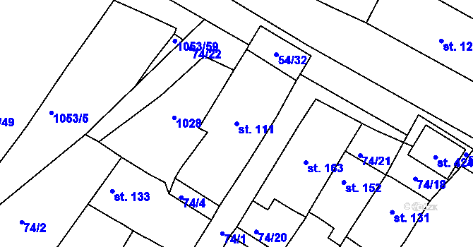 Parcela st. 111 v KÚ Obrnice, Katastrální mapa