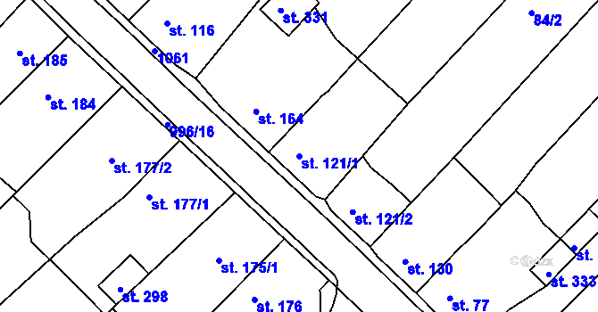 Parcela st. 121/1 v KÚ Obrnice, Katastrální mapa