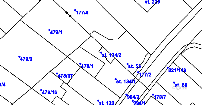 Parcela st. 134/2 v KÚ Obrnice, Katastrální mapa