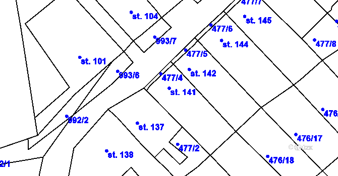 Parcela st. 141 v KÚ Obrnice, Katastrální mapa