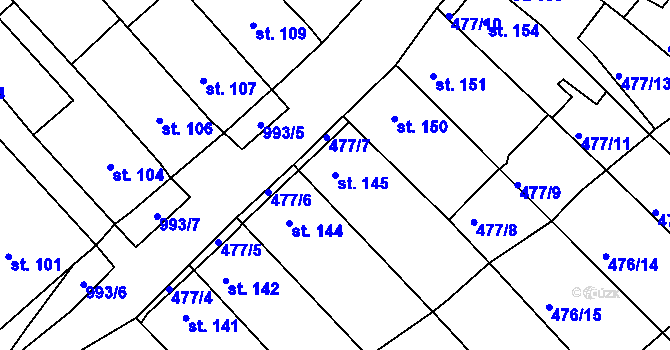 Parcela st. 145 v KÚ Obrnice, Katastrální mapa