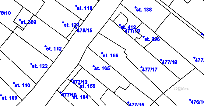 Parcela st. 166 v KÚ Obrnice, Katastrální mapa
