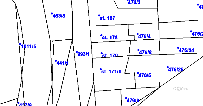Parcela st. 170 v KÚ Obrnice, Katastrální mapa