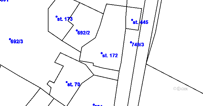 Parcela st. 172 v KÚ Obrnice, Katastrální mapa