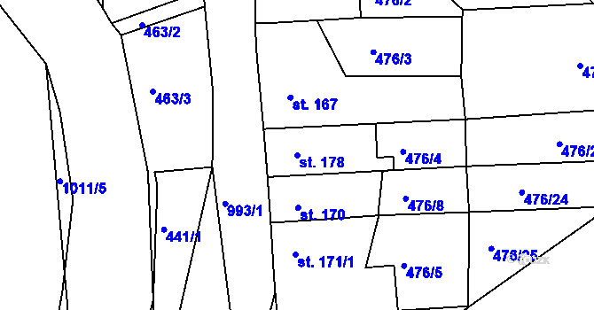 Parcela st. 178 v KÚ Obrnice, Katastrální mapa