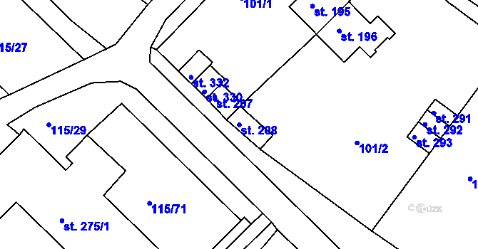 Parcela st. 208 v KÚ Obrnice, Katastrální mapa