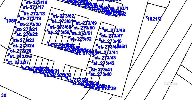 Parcela st. 273/44 v KÚ Obrnice, Katastrální mapa