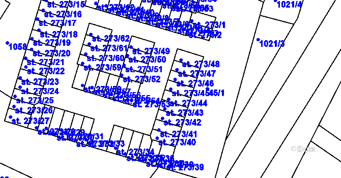 Parcela st. 273/45 v KÚ Obrnice, Katastrální mapa