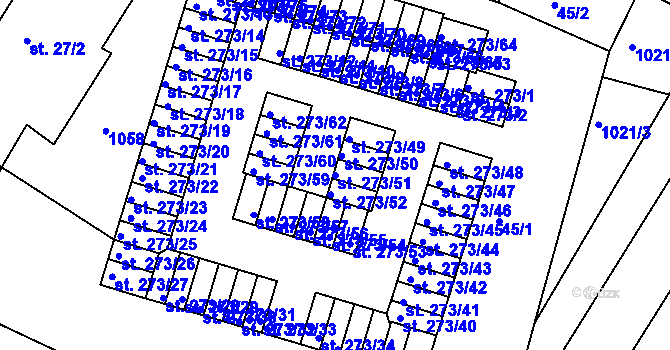 Parcela st. 273/51 v KÚ Obrnice, Katastrální mapa