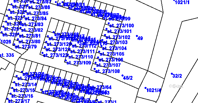 Parcela st. 273/105 v KÚ Obrnice, Katastrální mapa