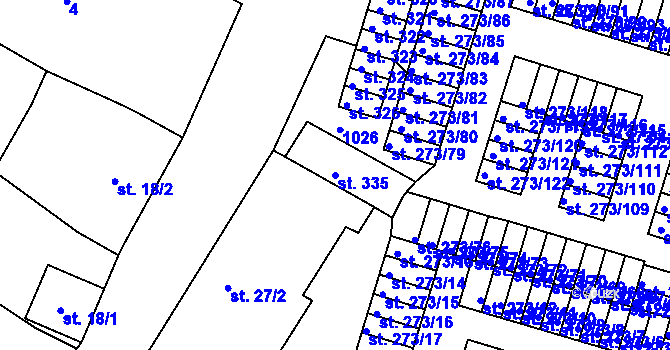 Parcela st. 335 v KÚ Obrnice, Katastrální mapa