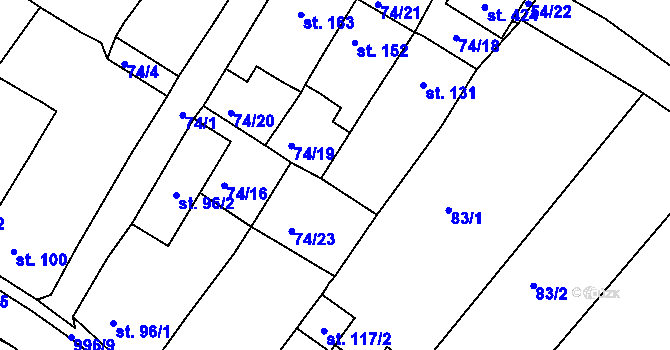 Parcela st. 74/17 v KÚ Obrnice, Katastrální mapa