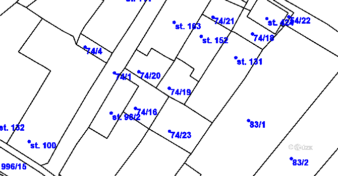 Parcela st. 74/19 v KÚ Obrnice, Katastrální mapa