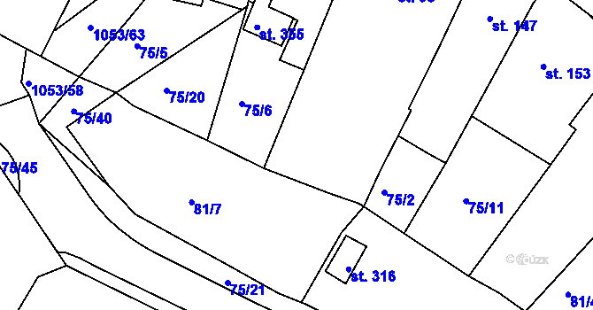 Parcela st. 75/7 v KÚ Obrnice, Katastrální mapa