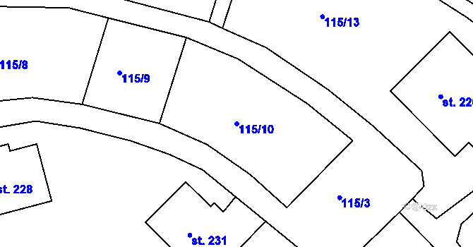 Parcela st. 115/10 v KÚ Obrnice, Katastrální mapa