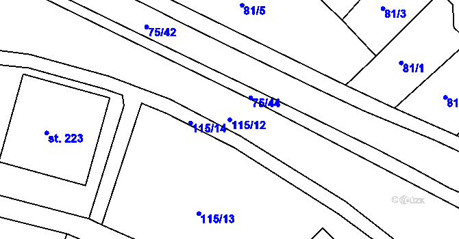Parcela st. 115/12 v KÚ Obrnice, Katastrální mapa