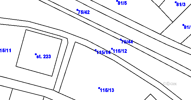 Parcela st. 115/14 v KÚ Obrnice, Katastrální mapa