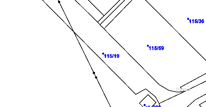 Parcela st. 115/19 v KÚ Obrnice, Katastrální mapa