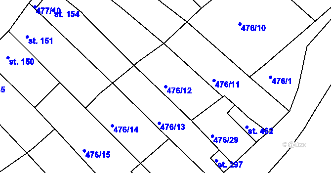 Parcela st. 476/12 v KÚ Obrnice, Katastrální mapa