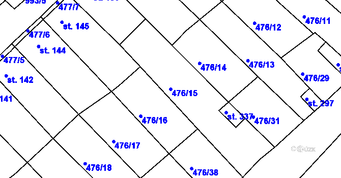 Parcela st. 476/15 v KÚ Obrnice, Katastrální mapa