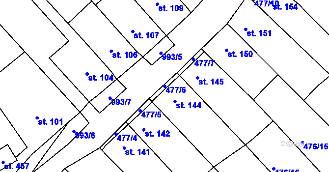 Parcela st. 477/6 v KÚ Obrnice, Katastrální mapa