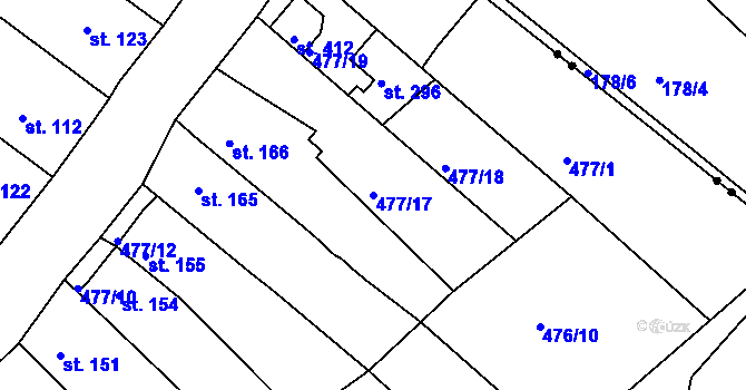 Parcela st. 477/17 v KÚ Obrnice, Katastrální mapa