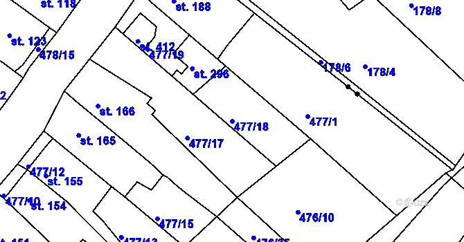 Parcela st. 477/18 v KÚ Obrnice, Katastrální mapa