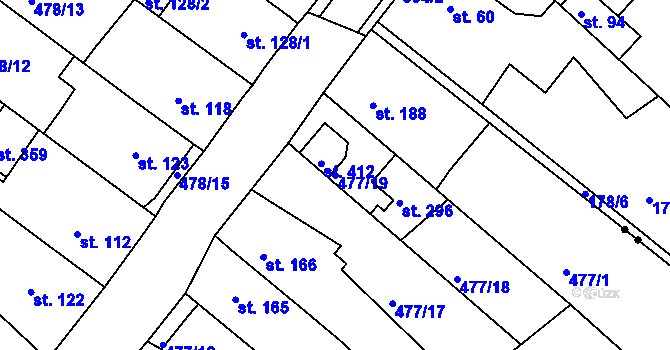 Parcela st. 477/19 v KÚ Obrnice, Katastrální mapa