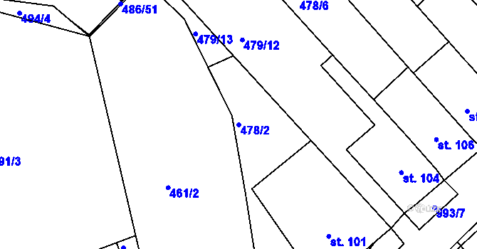 Parcela st. 478/2 v KÚ Obrnice, Katastrální mapa