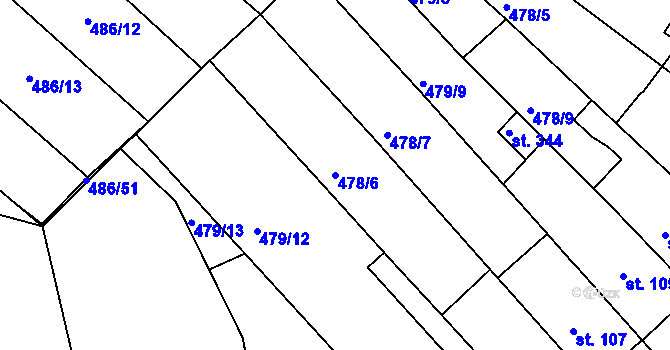 Parcela st. 478/6 v KÚ Obrnice, Katastrální mapa