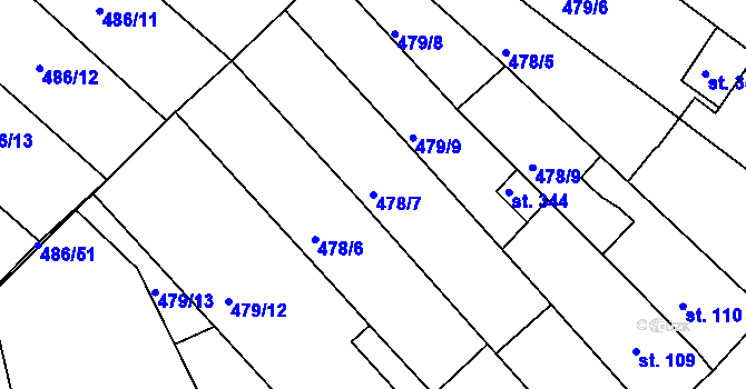 Parcela st. 478/7 v KÚ Obrnice, Katastrální mapa