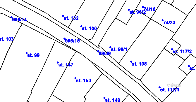 Parcela st. 996/9 v KÚ Obrnice, Katastrální mapa