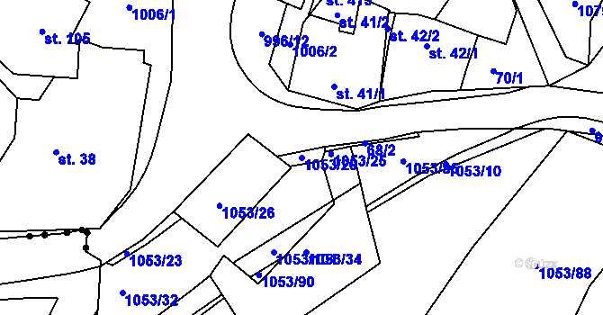 Parcela st. 1053/20 v KÚ Obrnice, Katastrální mapa