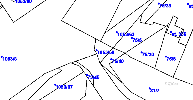 Parcela st. 1053/58 v KÚ Obrnice, Katastrální mapa