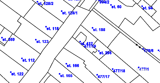 Parcela st. 412 v KÚ Obrnice, Katastrální mapa