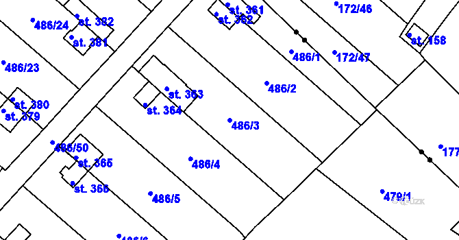 Parcela st. 486/3 v KÚ Obrnice, Katastrální mapa