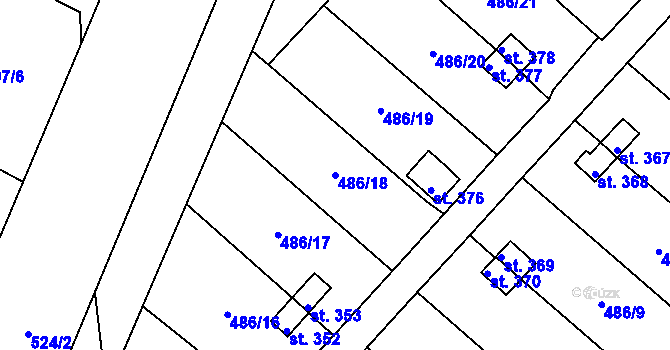 Parcela st. 486/18 v KÚ Obrnice, Katastrální mapa