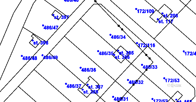 Parcela st. 486/35 v KÚ Obrnice, Katastrální mapa
