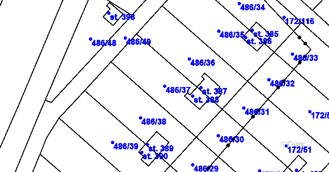 Parcela st. 486/37 v KÚ Obrnice, Katastrální mapa