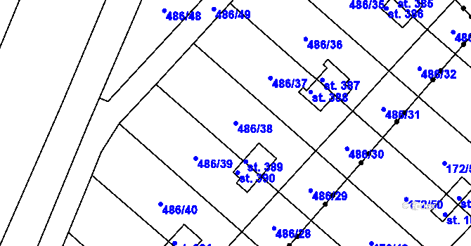 Parcela st. 486/38 v KÚ Obrnice, Katastrální mapa