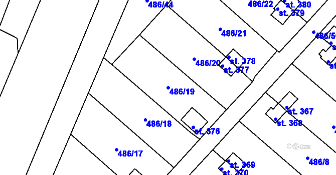 Parcela st. 486/19 v KÚ Obrnice, Katastrální mapa