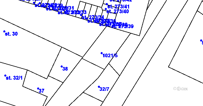 Parcela st. 1021/5 v KÚ Obrnice, Katastrální mapa