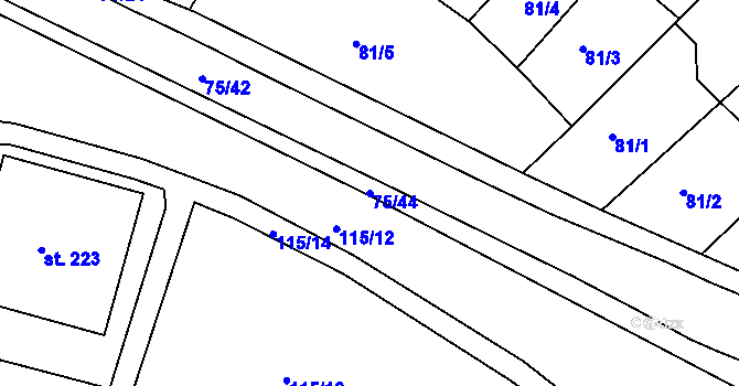 Parcela st. 75/44 v KÚ Obrnice, Katastrální mapa