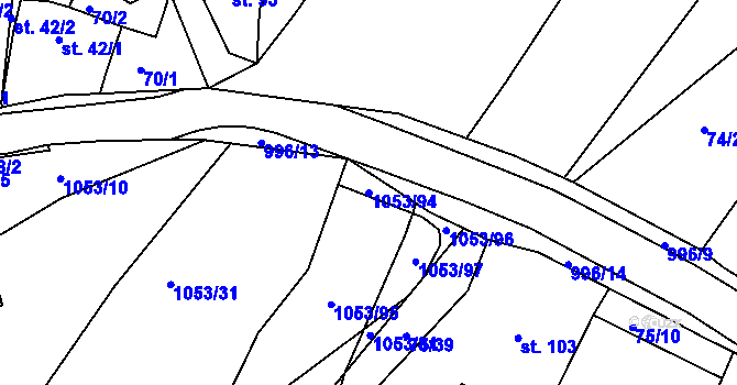Parcela st. 1053/94 v KÚ Obrnice, Katastrální mapa