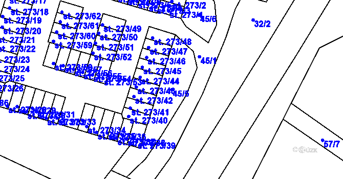 Parcela st. 45/5 v KÚ Obrnice, Katastrální mapa