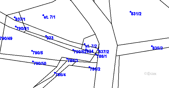 Parcela st. 7/2 v KÚ Obrubce, Katastrální mapa