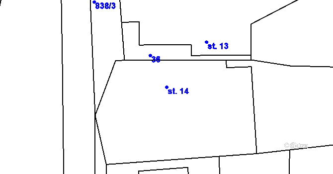 Parcela st. 14 v KÚ Obrubce, Katastrální mapa